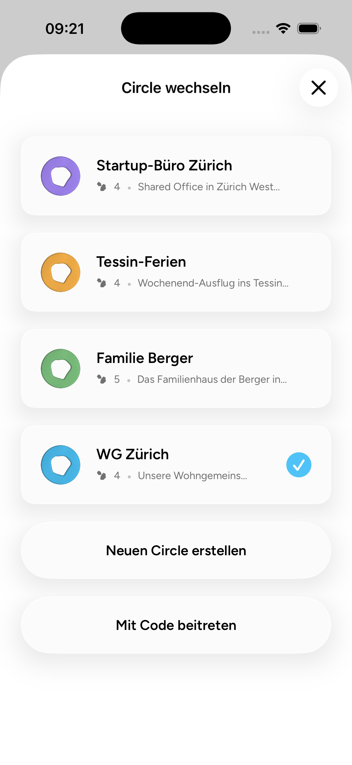 App screenshot – circles