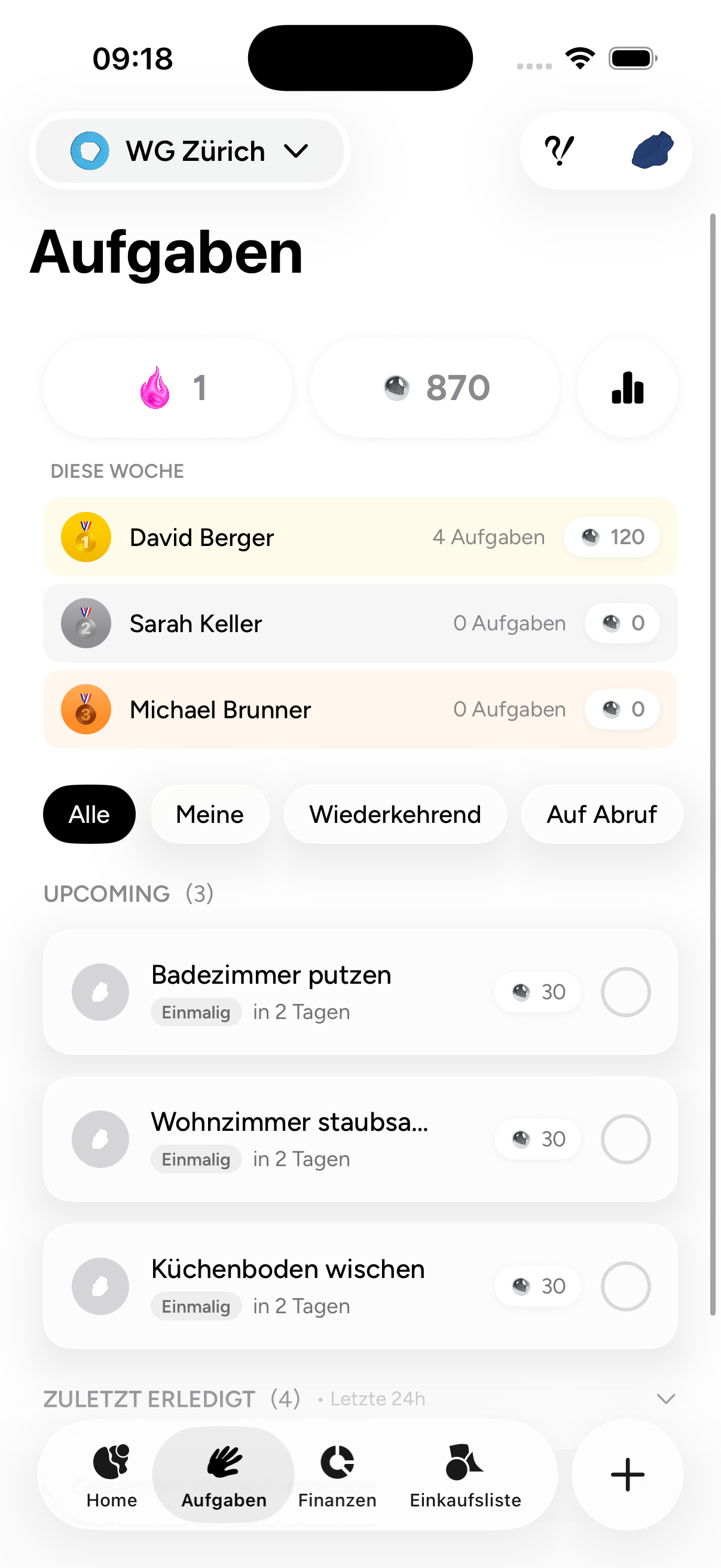 App screenshot – tasks