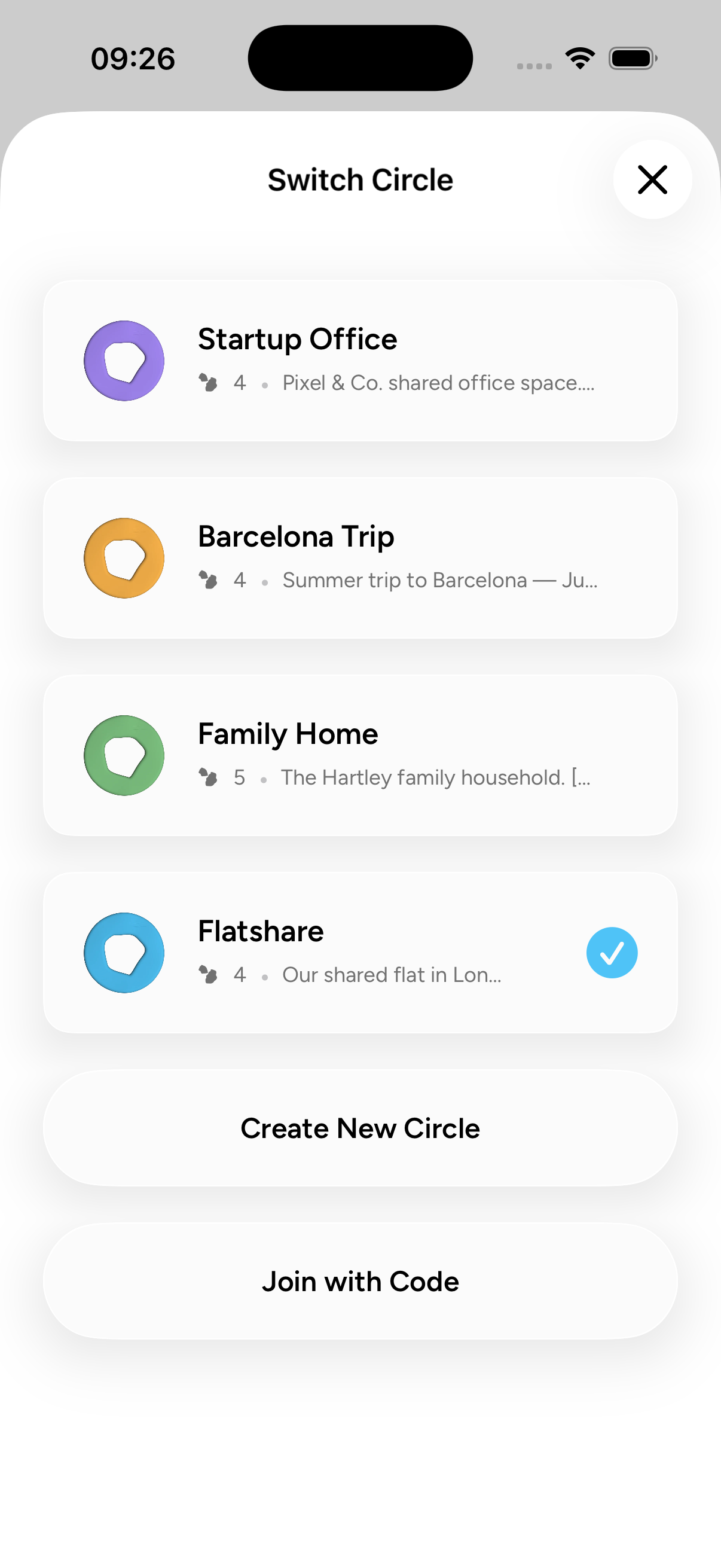 App screenshot – circles