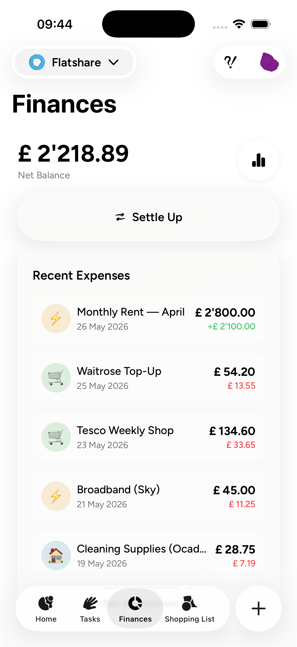 App screenshot – finances