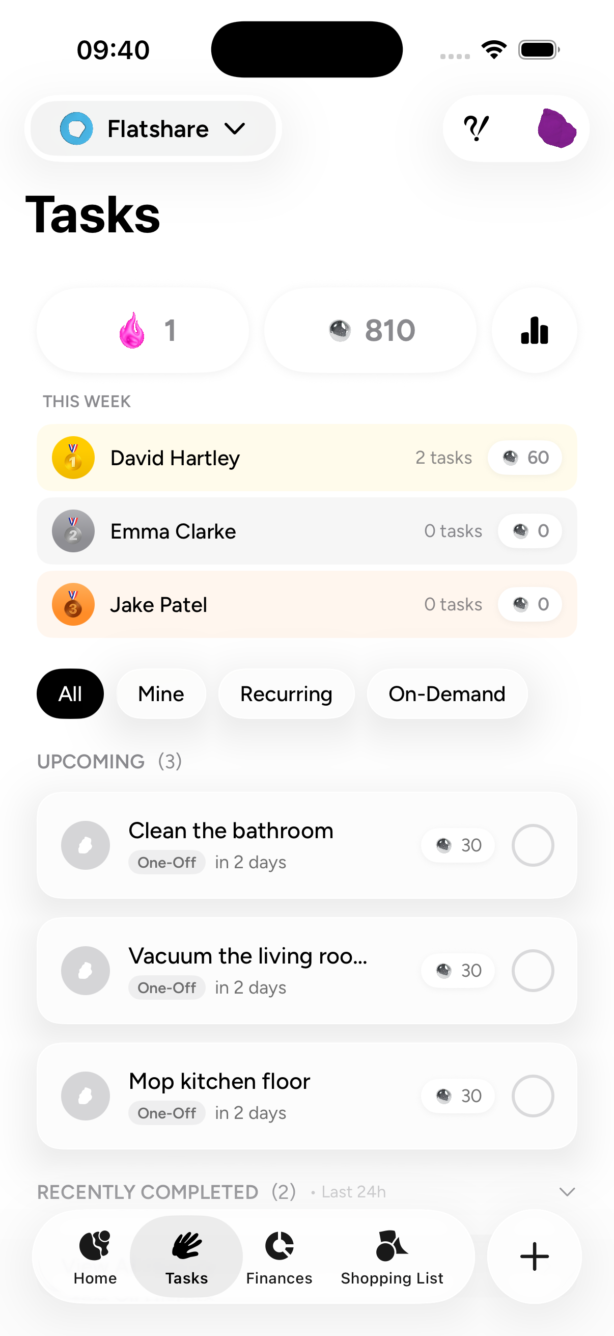 App screenshot – tasks