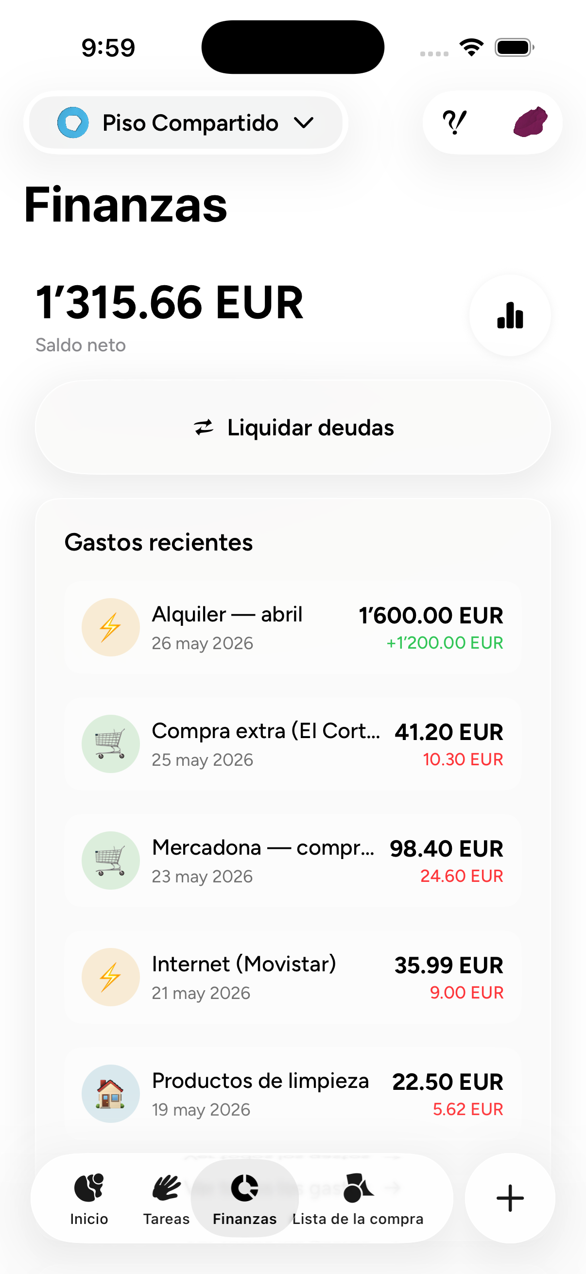 App screenshot – finances