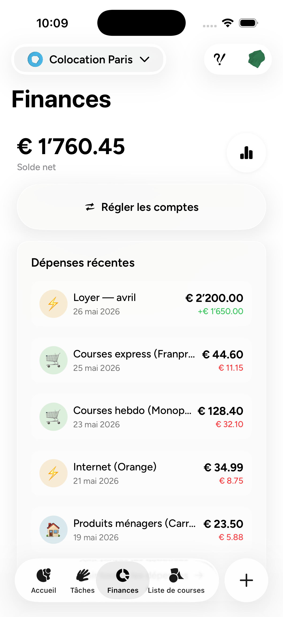 App screenshot – finances
